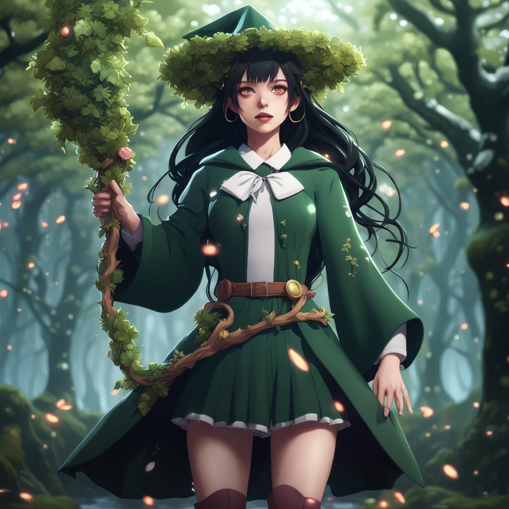 Anime Magical Girl Druid Casting Winter Spell