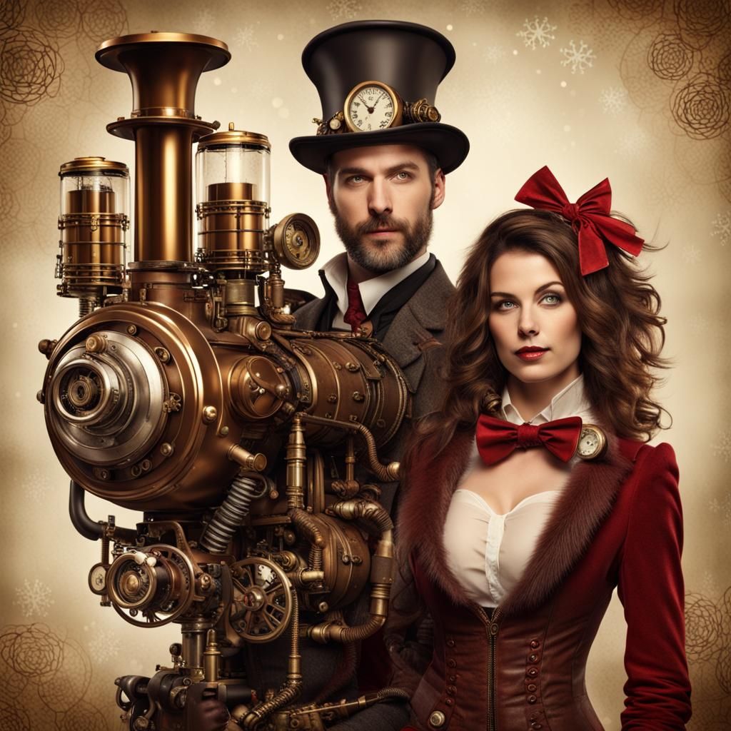 Steampunk Couple With Christmas Engine