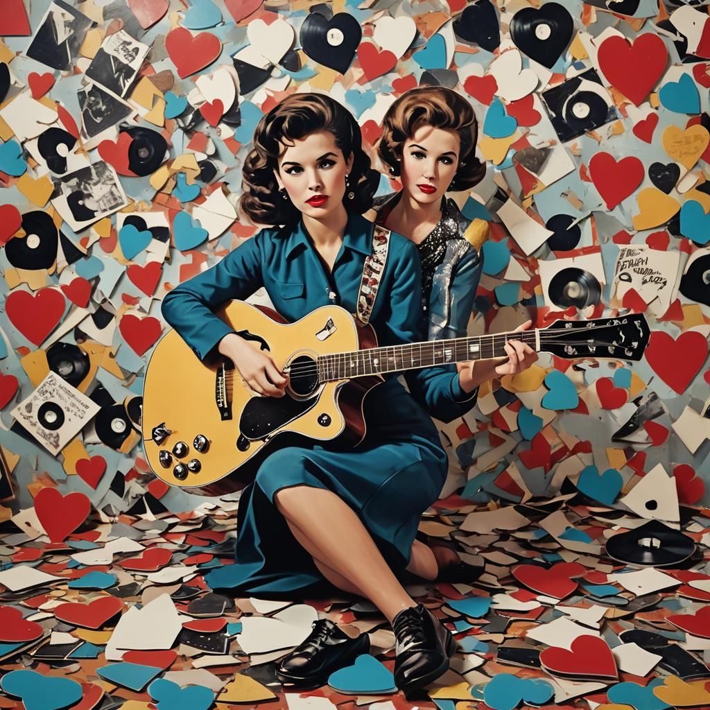Retro Rock & Roll Art with Broken Heart Guitar