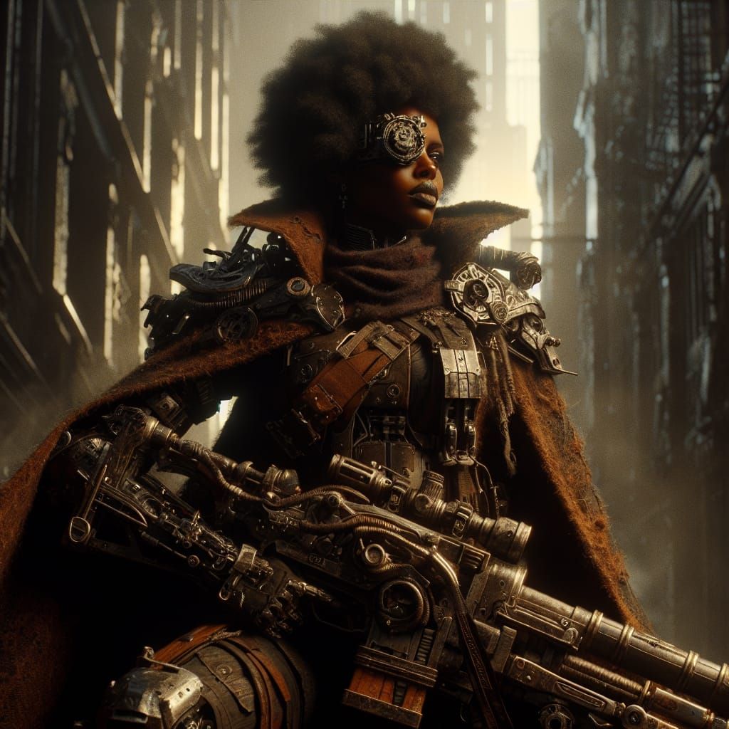 Dystopian Soldier Rides Creature in Ruined City