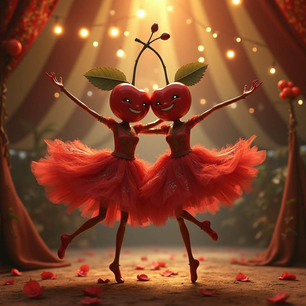 Cherry Dancers in Whimsical Circus Scene