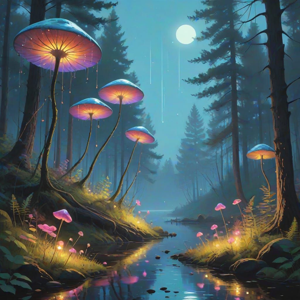 Mystical Celebration in a Bioluminescent Grove
