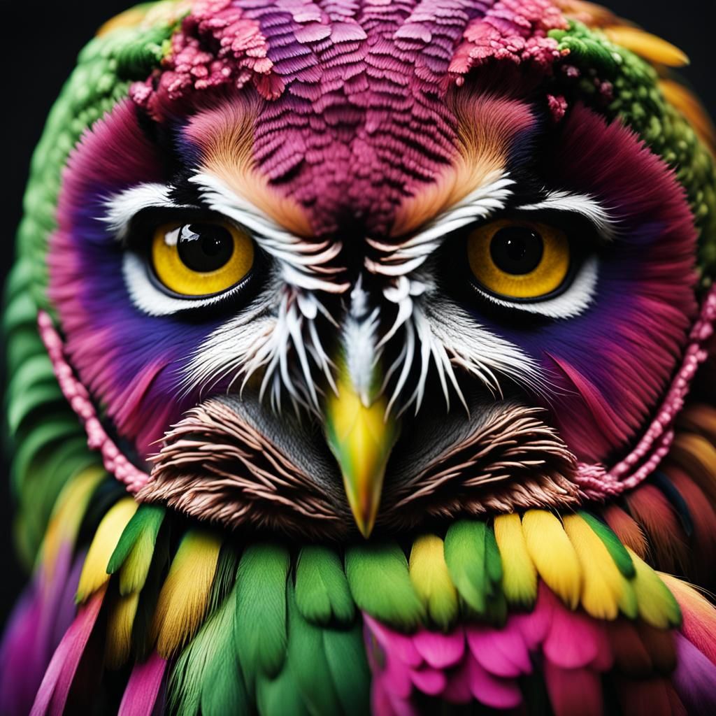 Colorful Owl Portrait in Professional Photography Style