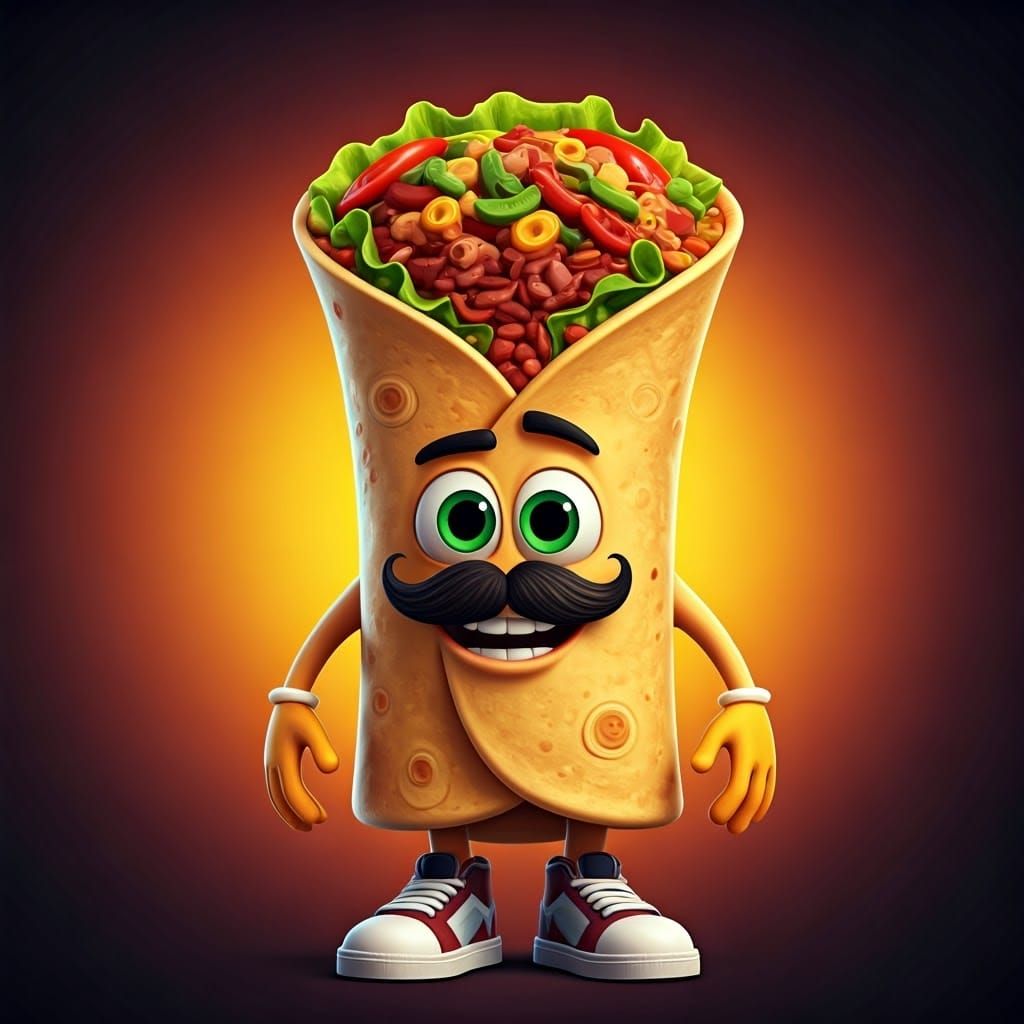Anthropomorphic Burrito Character in 3D Digital Art
