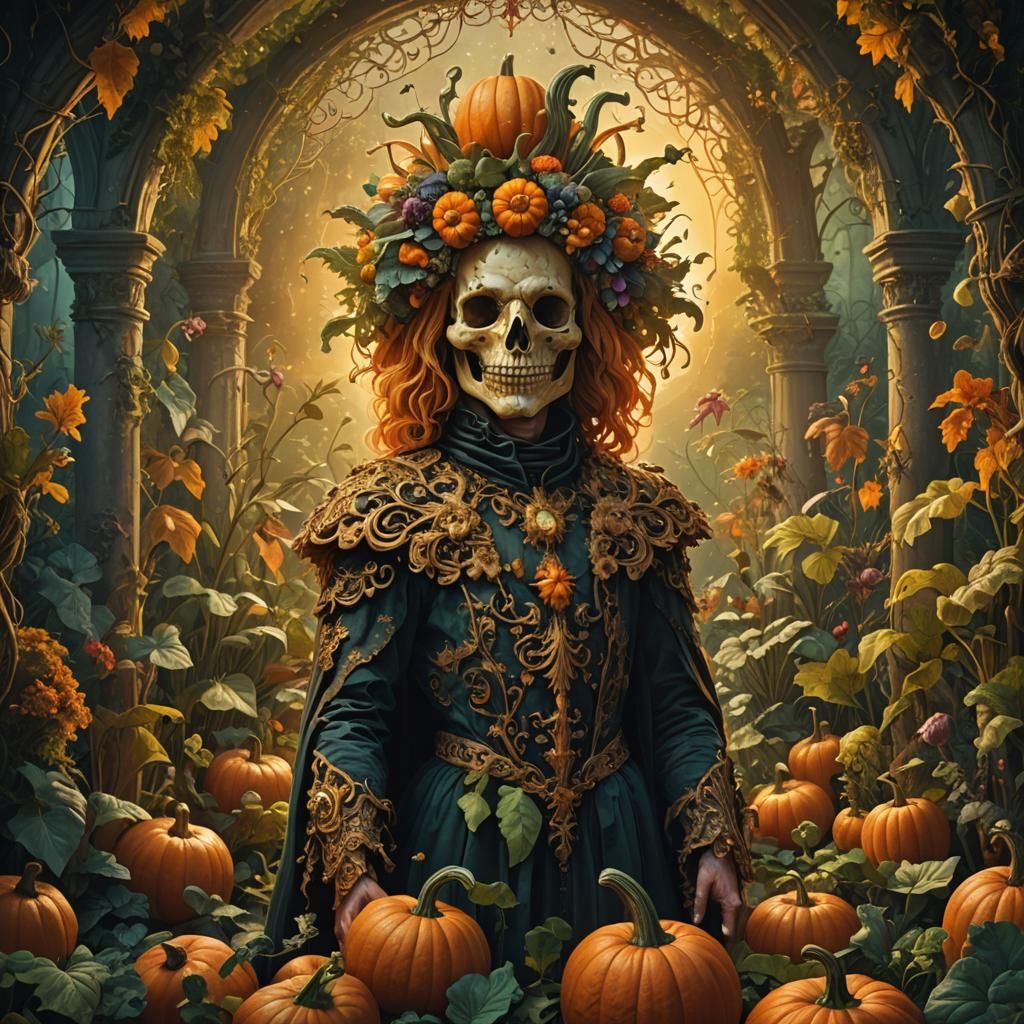 Mystical Pumpkin Head in Baroque Fantasy Garden