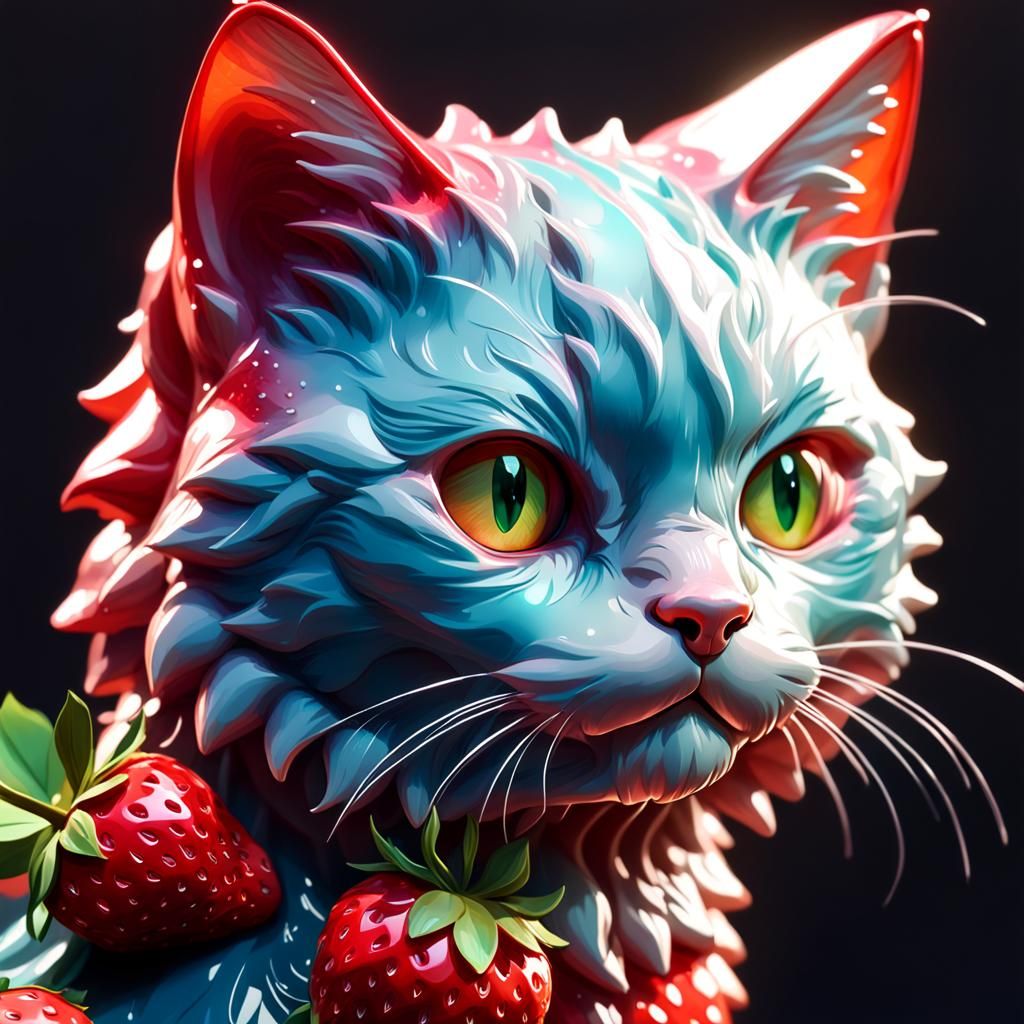 Strawberry Gelatin Kitten Sculpture in 8K