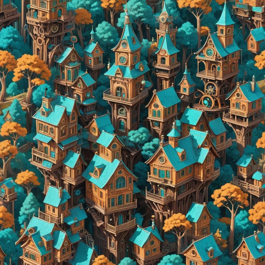 Steampunk Clockwork Fantasy Illustration in Teal