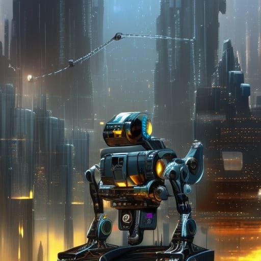 Futuristic Robotic Jackal in Cyberpunk City