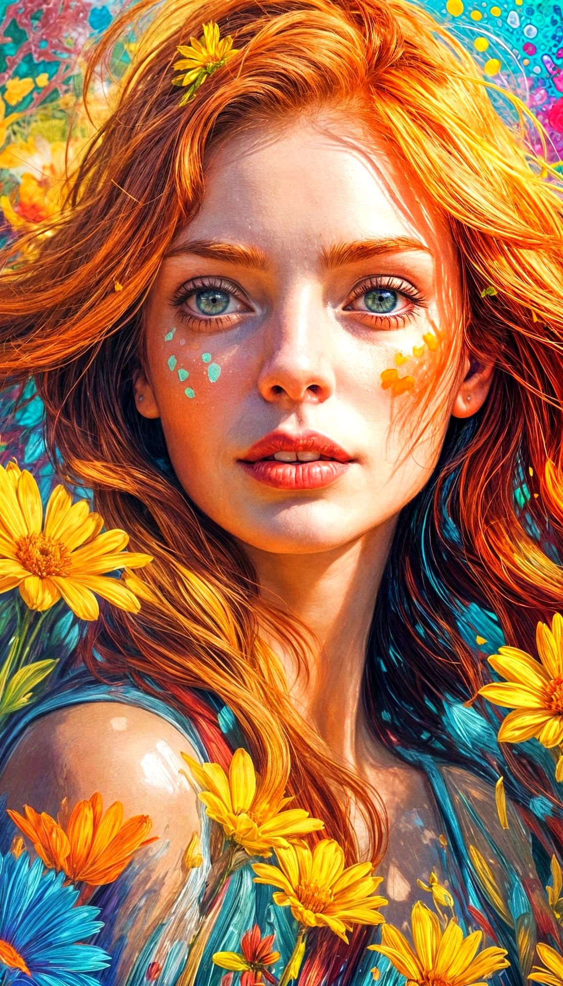 Expressive Redhead Woman in Psychedelic Style