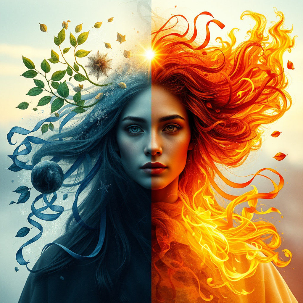 Elemental Being in Dreamlike Quadruple Exposure