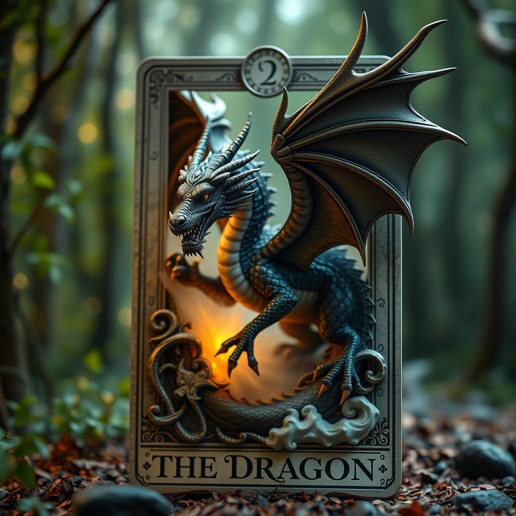 Dragon Emerges from Tarot Card in 3D Forest
