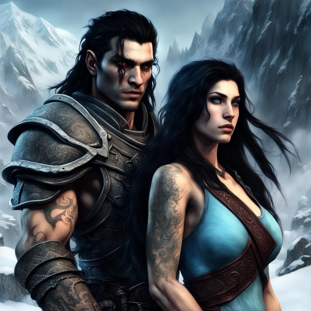 Fantasy Portrait of Two Dragonborn Characters