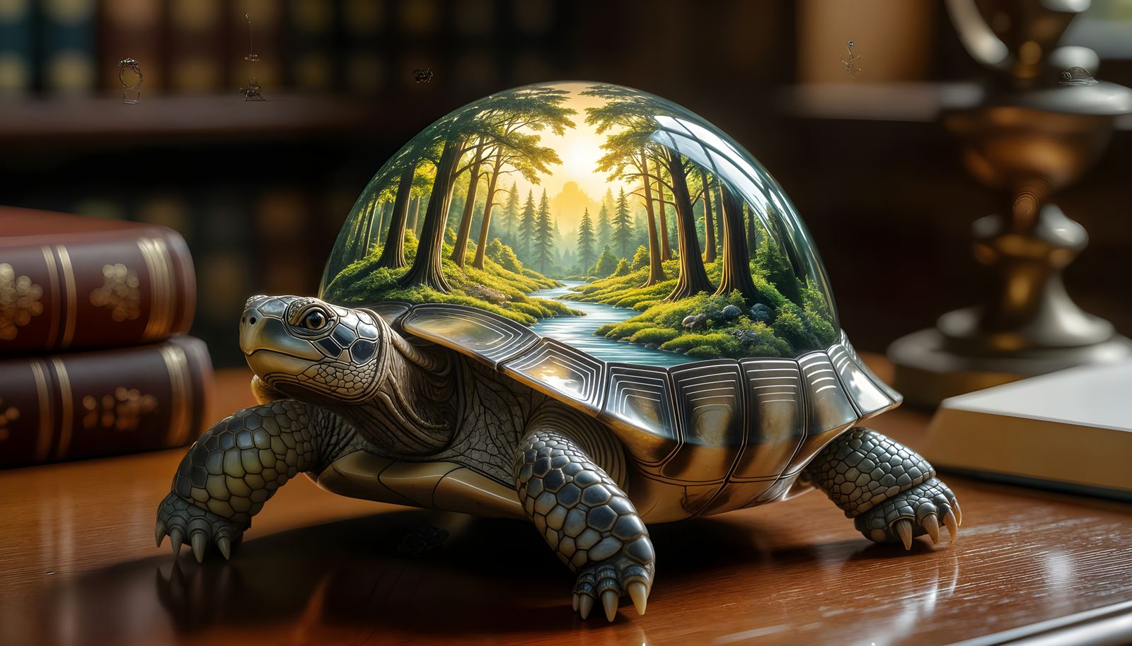 Marble Tortoise with Enchanted Forest Diorama