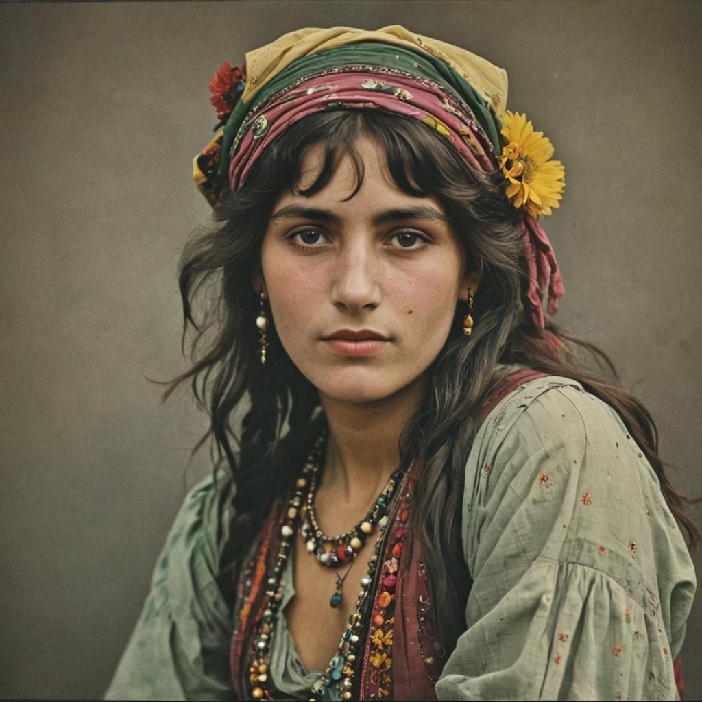 Hand-Colored Photo of a Gypsy Woman