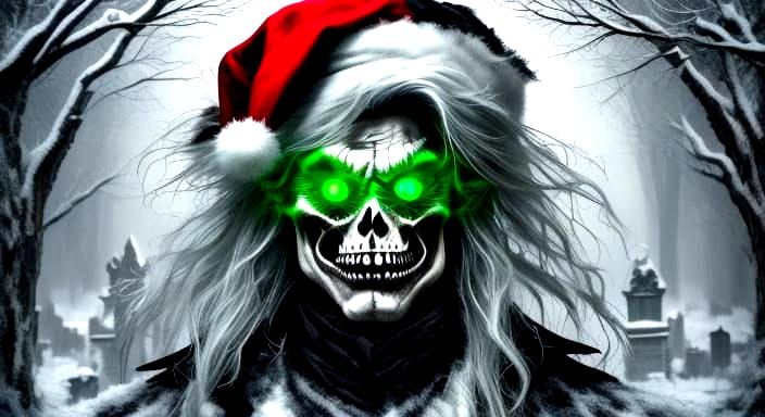 Grotesque Spider Santa in Graveyard