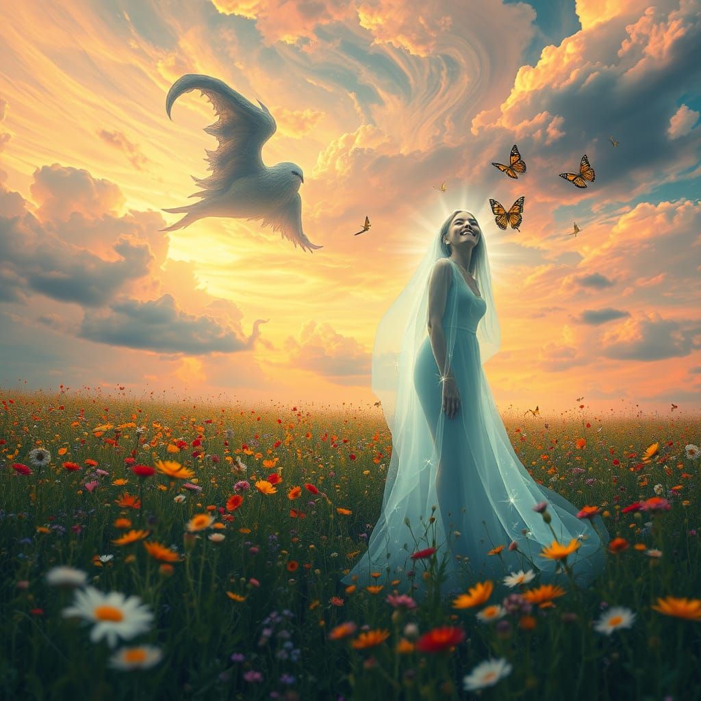 Ethereal Light Figure in Dreamlike Landscape