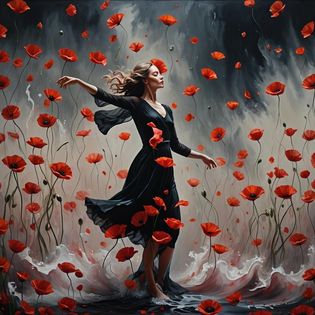 Surreal Dancer in Poppies: Fantasy Realism