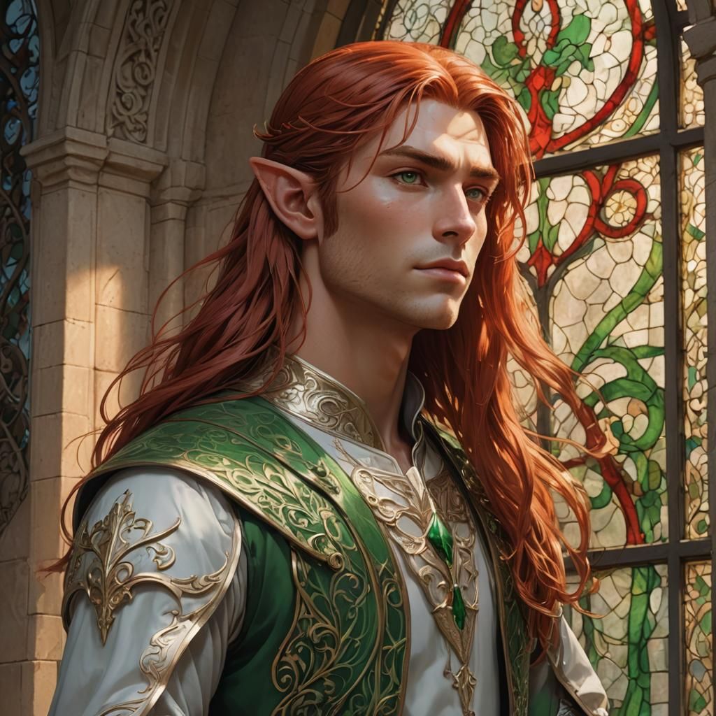 Anime Elf Prince Portrait with Red Hair