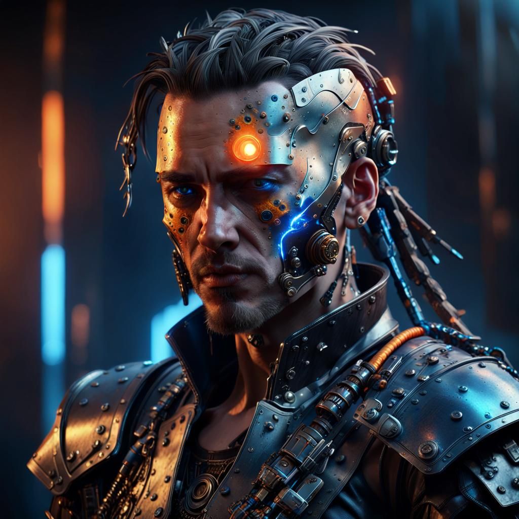 Cyberpunk Cyborg Pirate Portrait in 8k