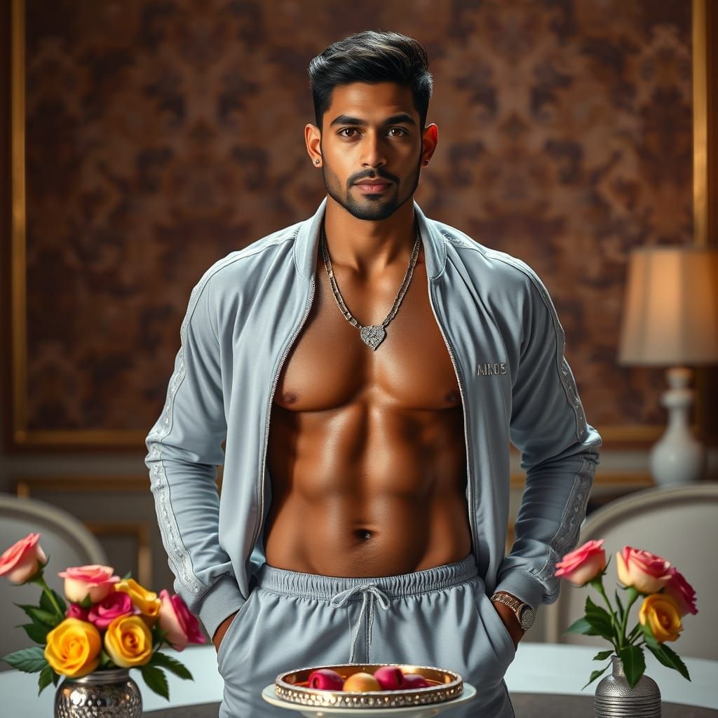 Indian Man in Diamond Tracksuit: Photorealistic Portrait