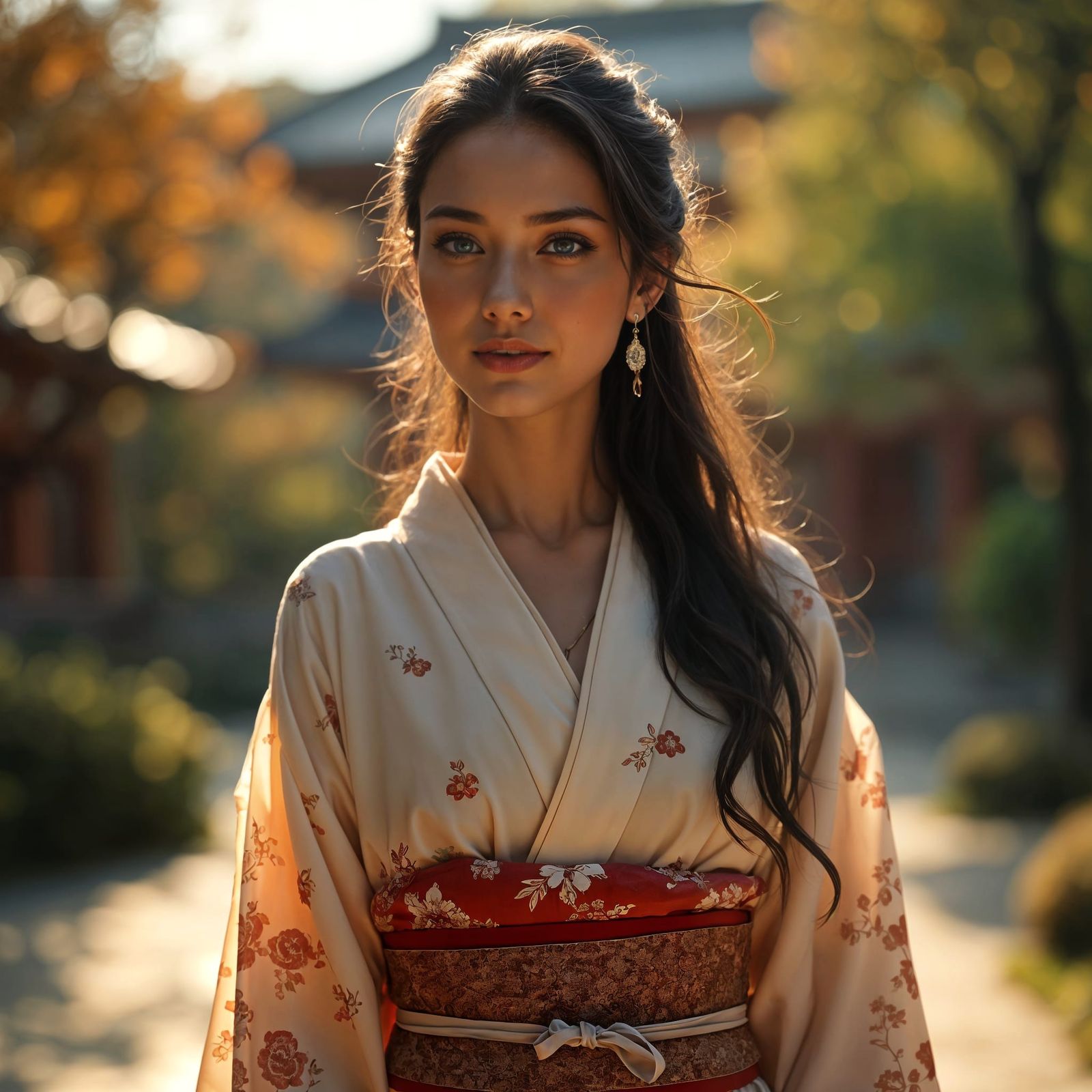 Elegant European Woman in Traditional Japanese Kimono