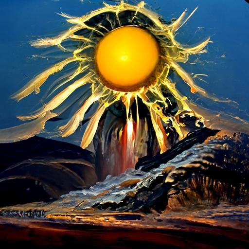 Dramatic Solar Flares in Oil Painting Style