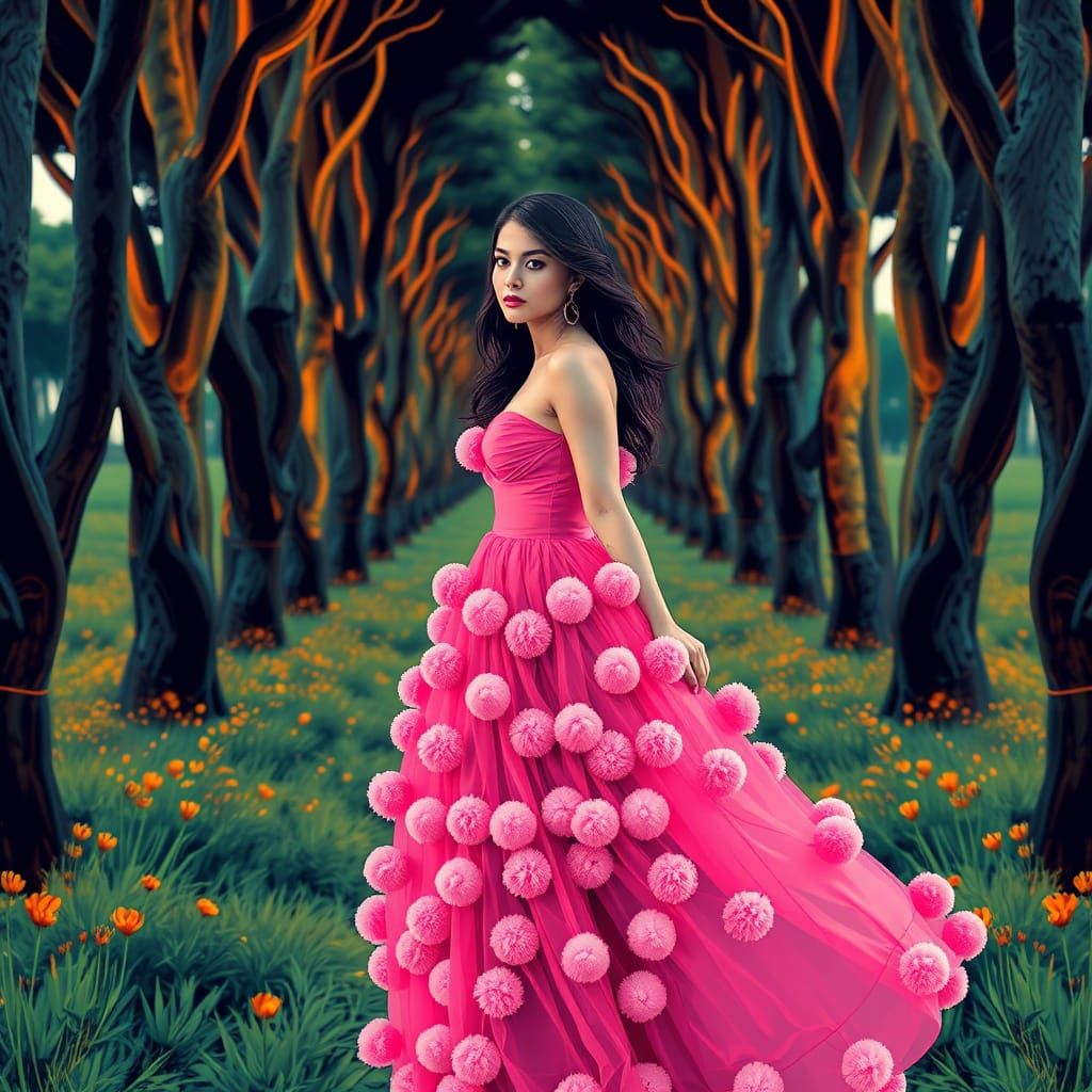 Pom-Pom Dress in Pisa: Pop Art Digital Illustration