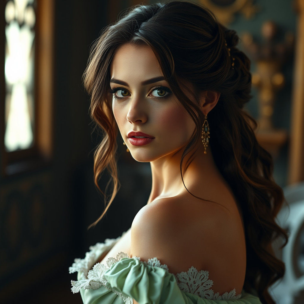 Regal Princess in Mint Green Gown: Cinematic Portrait