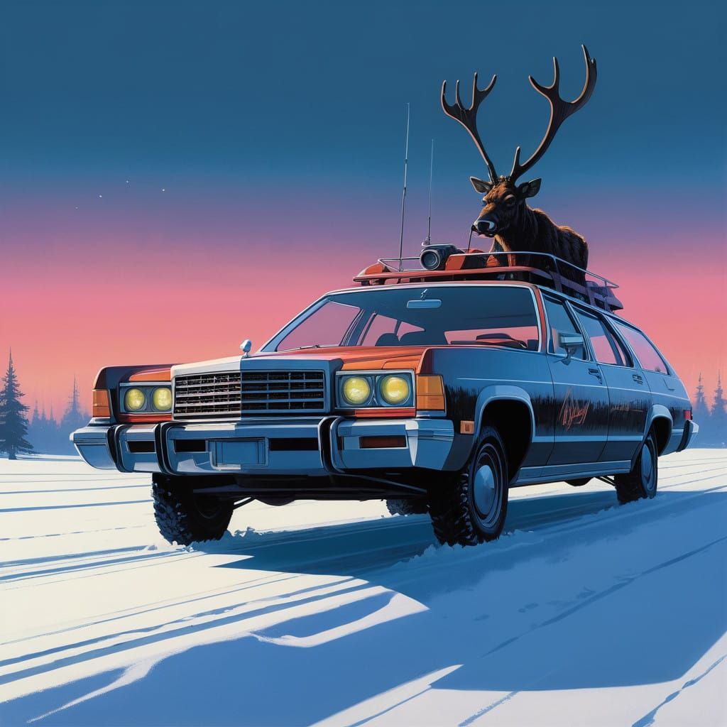 Majestic Santa in Whimsical Snowy Nighttime Scene