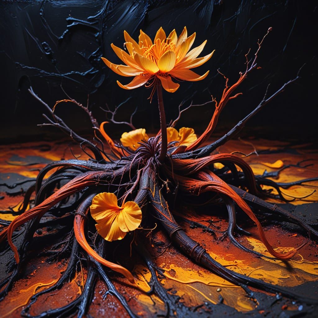 Surreal Saffron Flower in Crimson Hell
