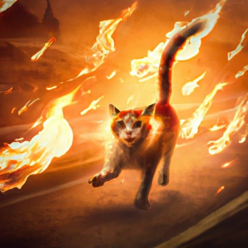 Cat Escaping Fire: Dramatic Digital Matte Painting