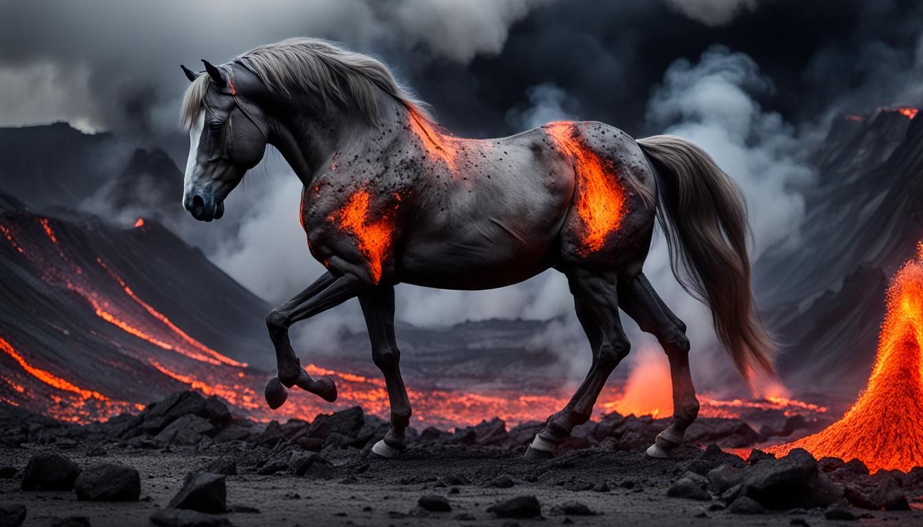 Majestic Horse in Volcanic Lava Landscape