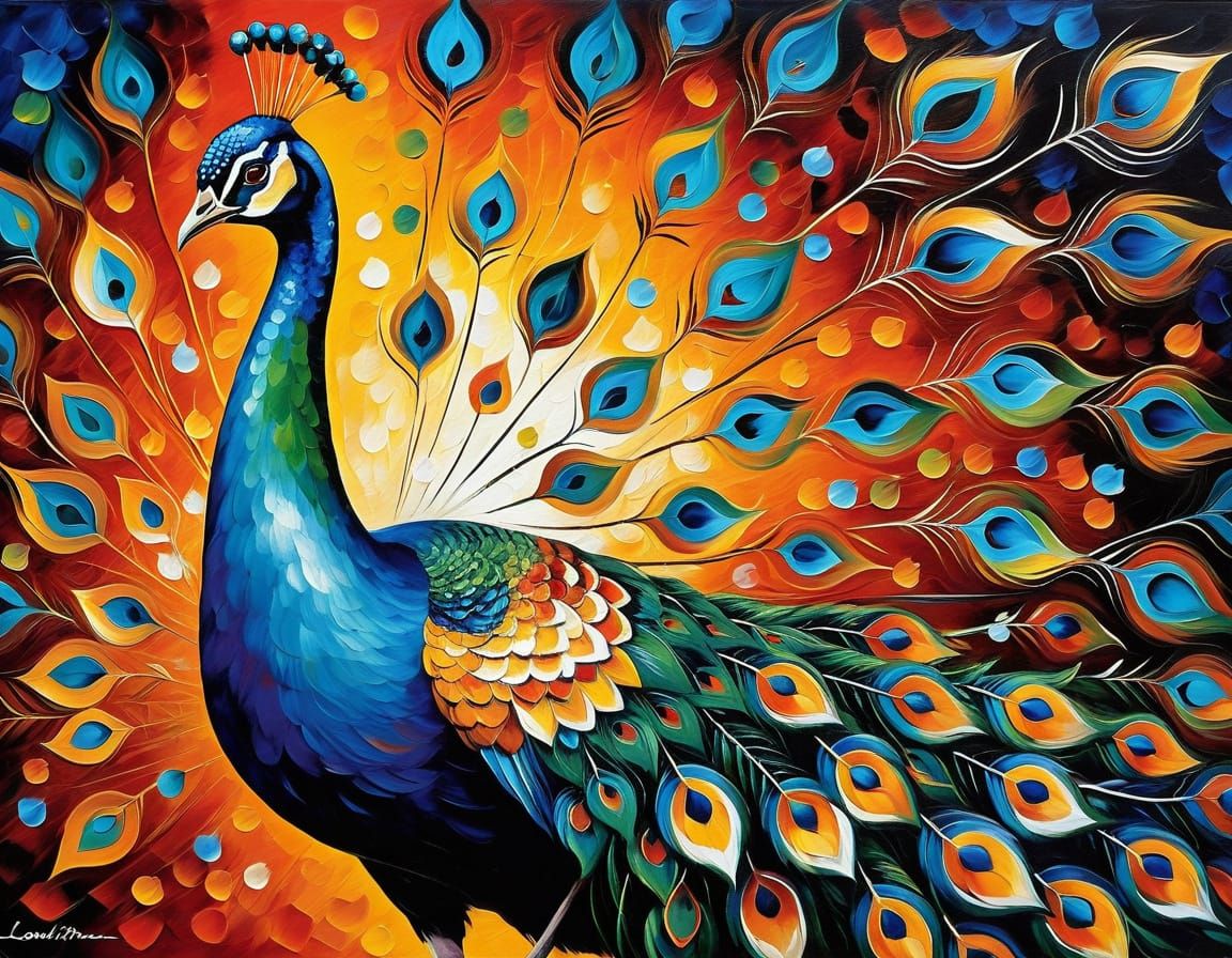 Vibrant Peacock in Madhubani Style Painting