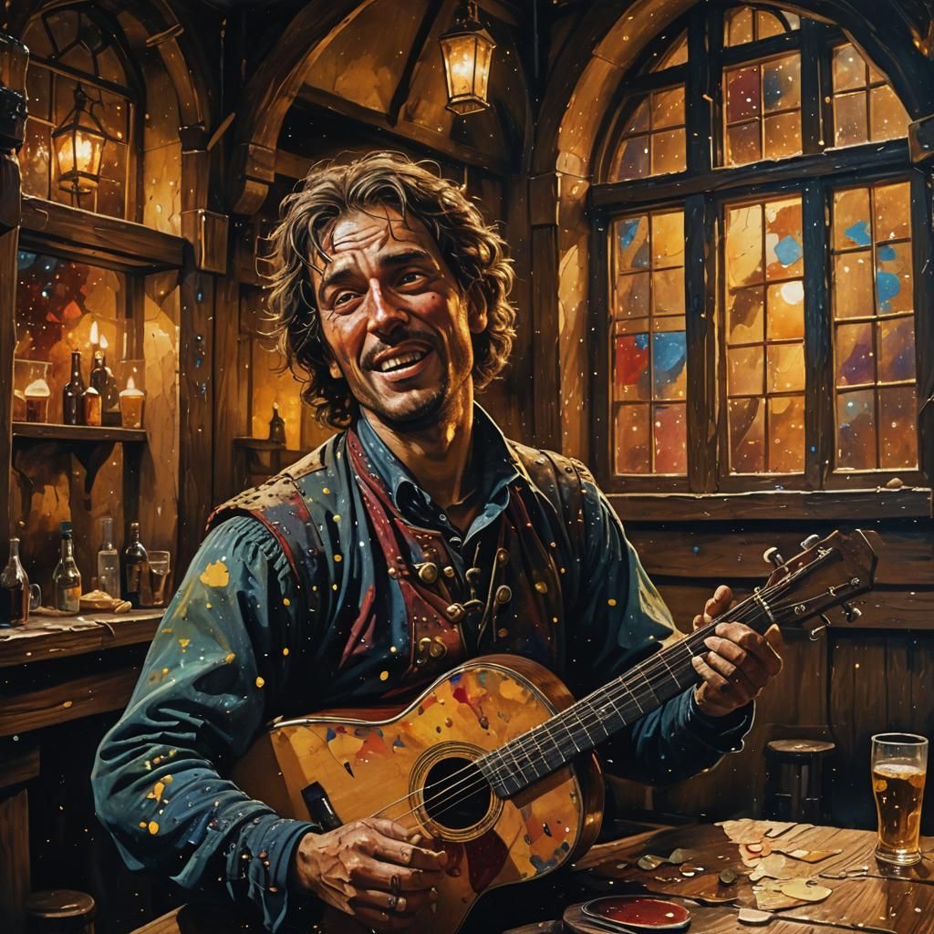 Medieval Troubadour in Tavern: Surreal Street Art