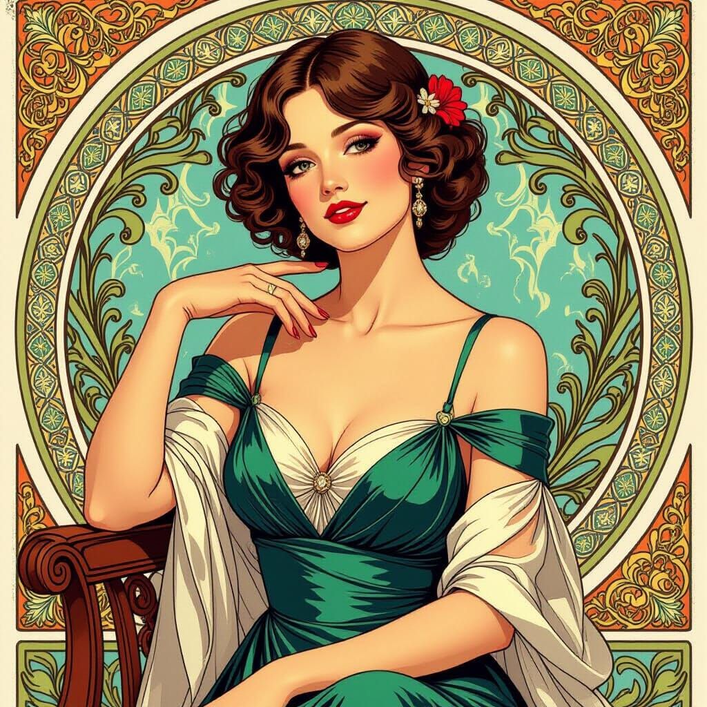 Elegant Woman Portrait in Art Nouveau Style