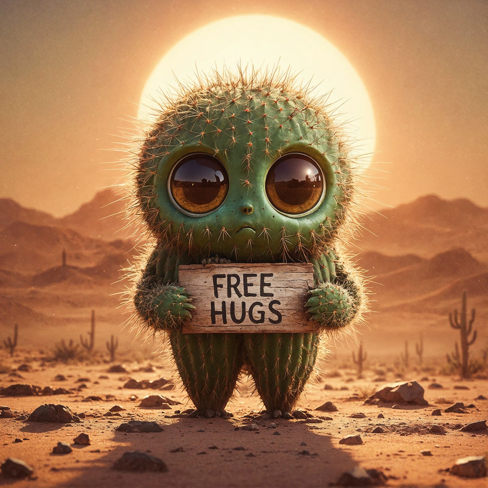 Melancholic Cactus Offers Free Hugs: 3D Digital Art