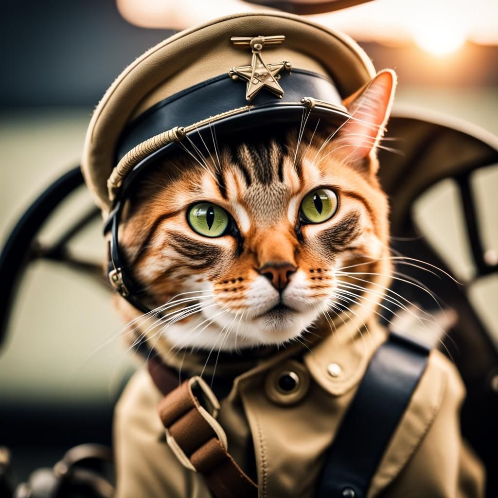Cat Pilot in World War I Plane: Photography