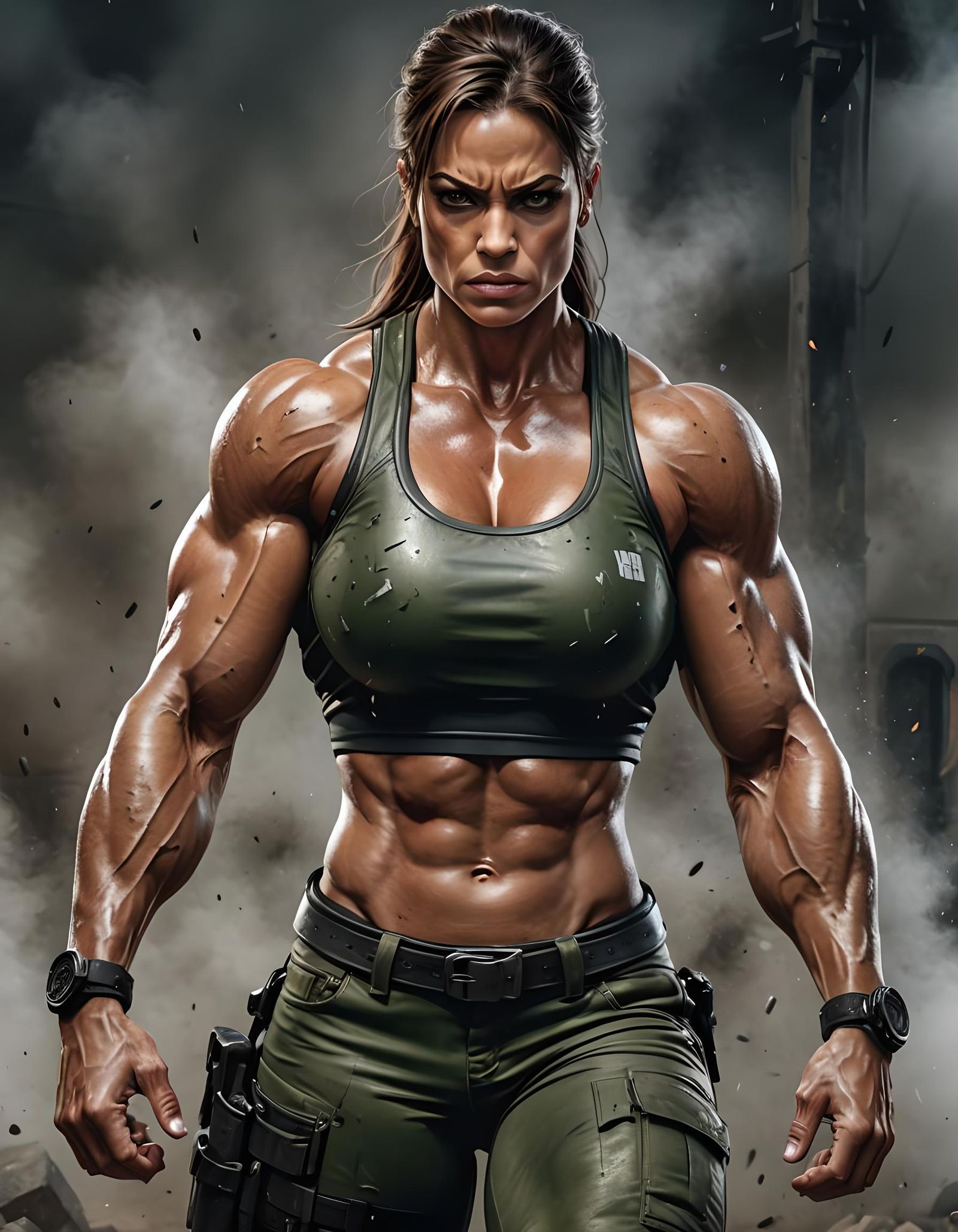 Muscular Mercenary Woman, Realistic Airbrush Art