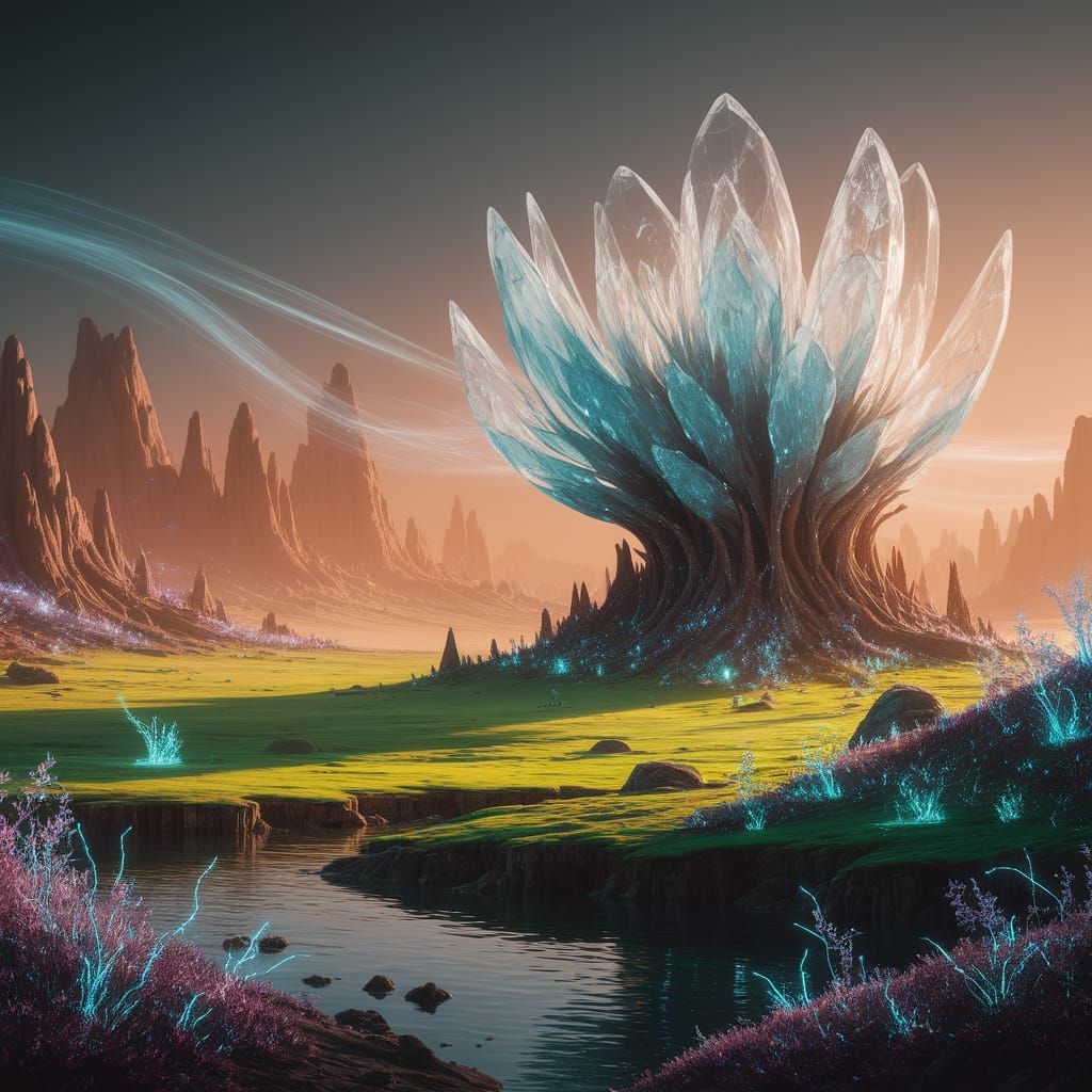 Alien Planet Ice Flower Structure in Painterly Realism