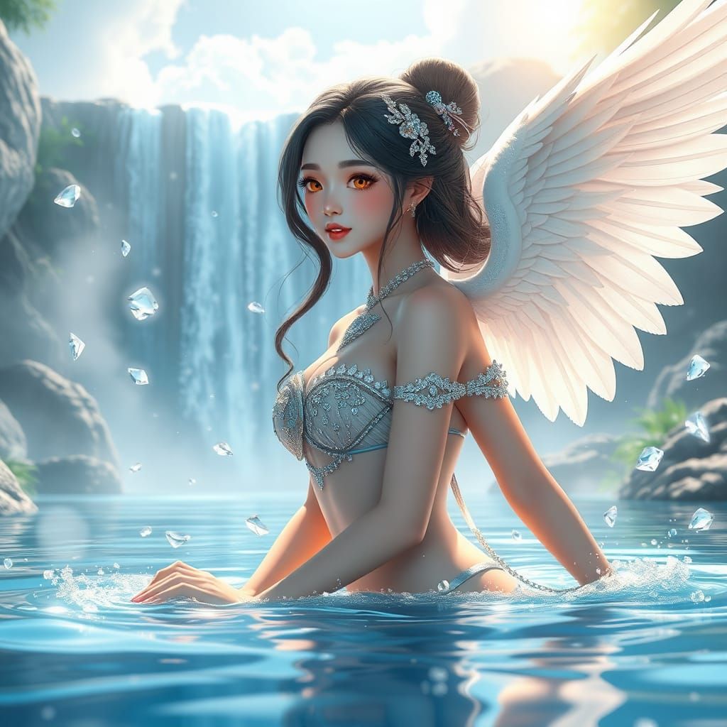 Thai Kinnaree with Angel Wings in Anime Style