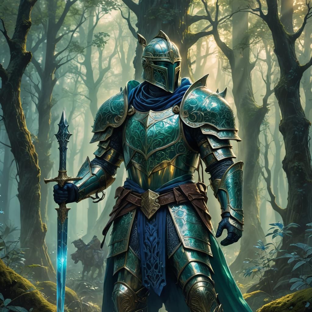Paladin in Misty Forest: Detailed Digital Fantasy Art
