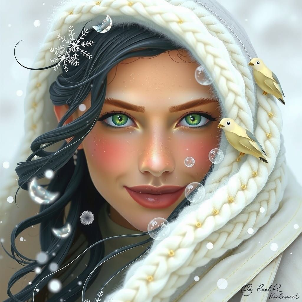 Serene Regal Woman in Hyper-Realistic Snowy Landscape