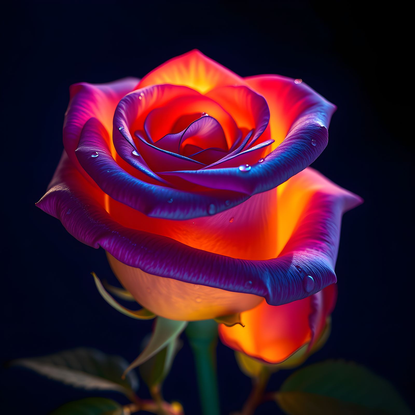 Rose Macro Photograph with Pink, Blue, and Yellow Hues