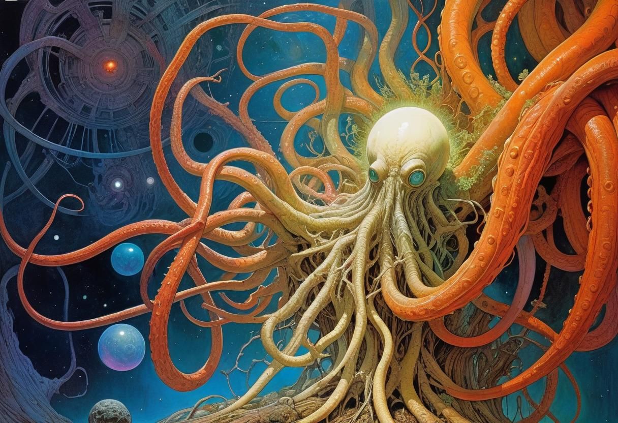 Psychedelic Space Root Tentacles in Dark Fantasy Style