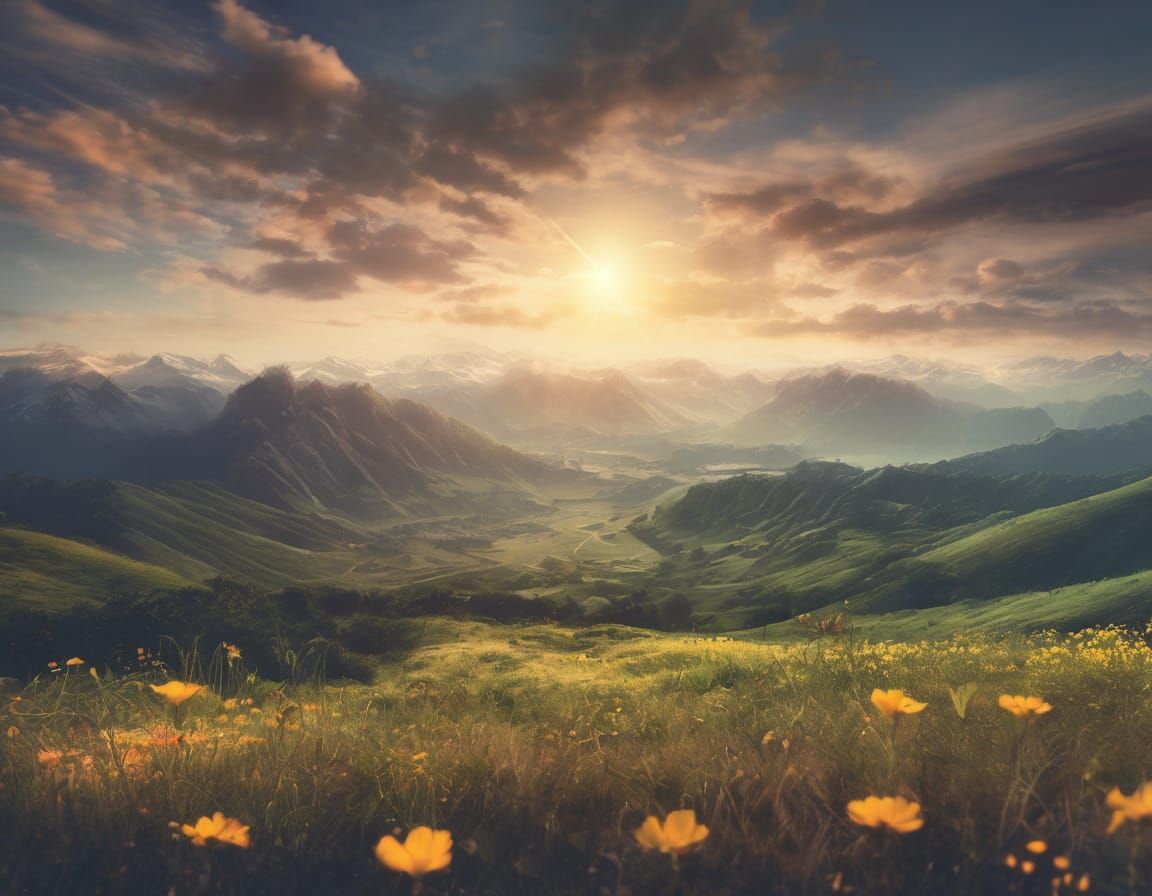 Stunning Futuristic Mountain Landscape in Hyper-Realistic Oi...