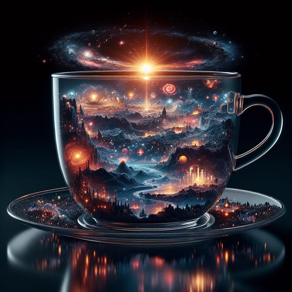 Cosmic Galaxies Swirling Inside a Glass Teacup