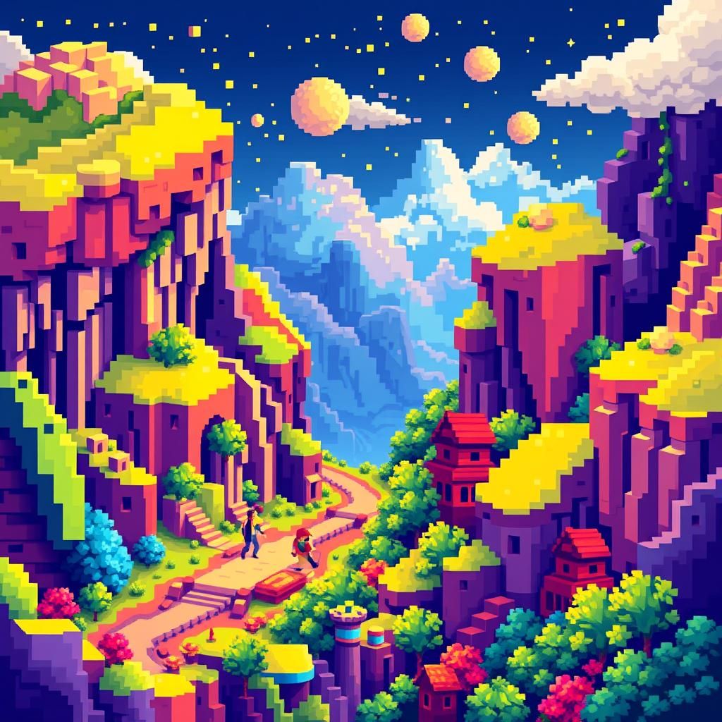 Vibrant Multidimensional Pixel Art Composition