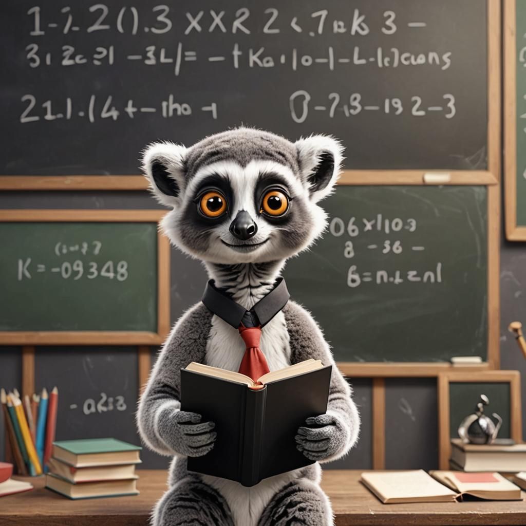 Cute Lemur Math Teacher in Pixar Style
