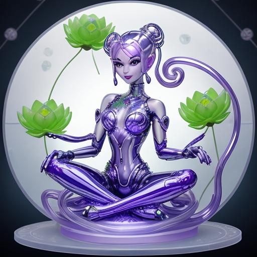 Cyborg Slime Girl in Cybernetic Lotus Flower