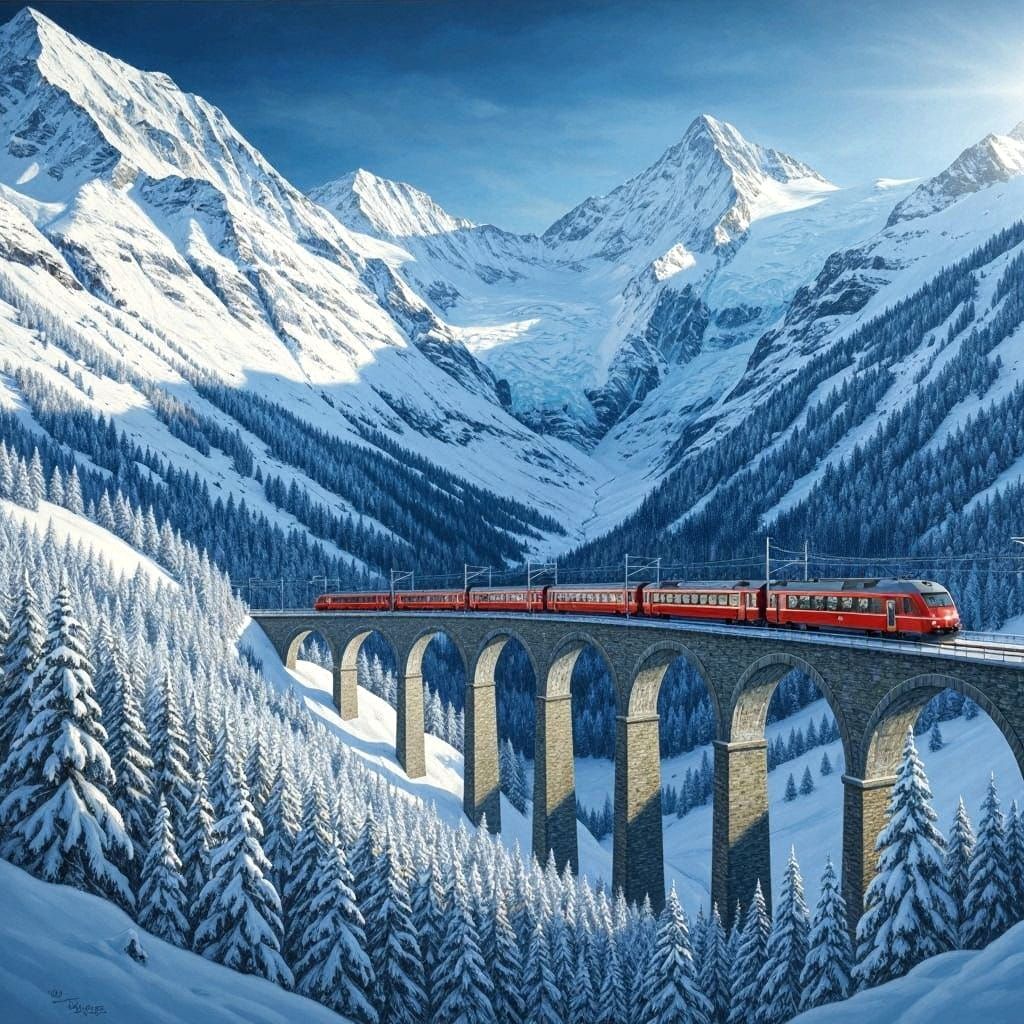 Glacier Express Train in Majestic Swiss Alps